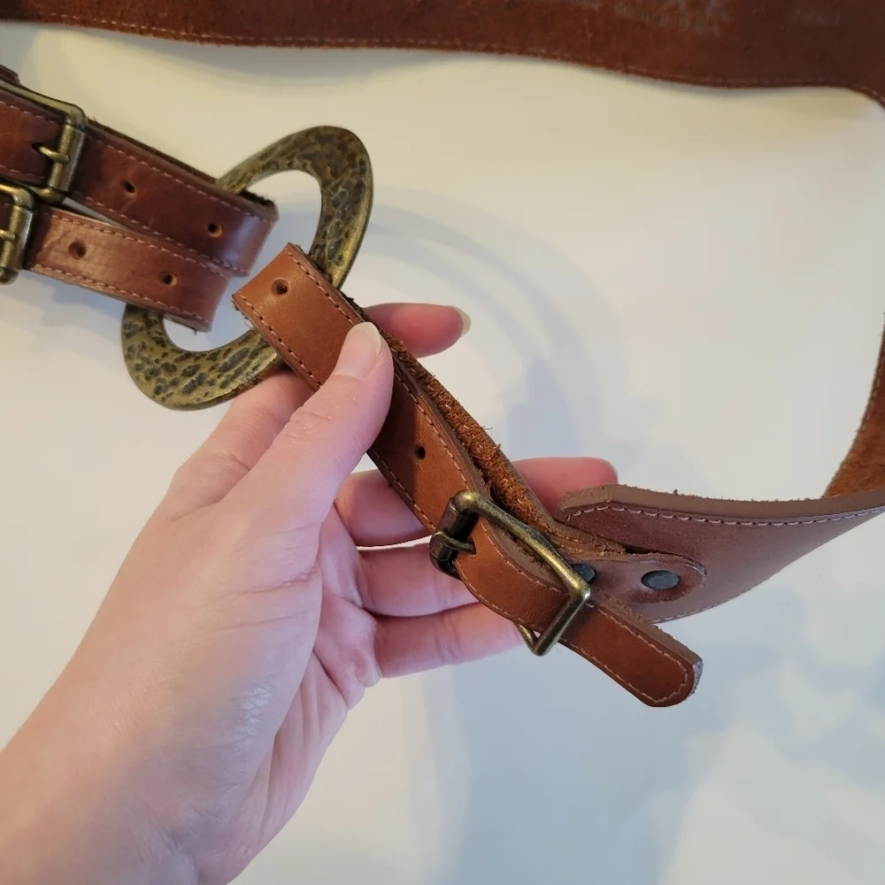 Leatherock Made in USA Hammered Circle Belt Buckle Multi Adjustable Brown M
